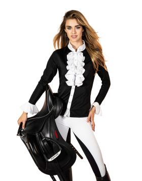 Royal Equestrian Long Sleeve Competition Brenda Shirt With White Ruffle
